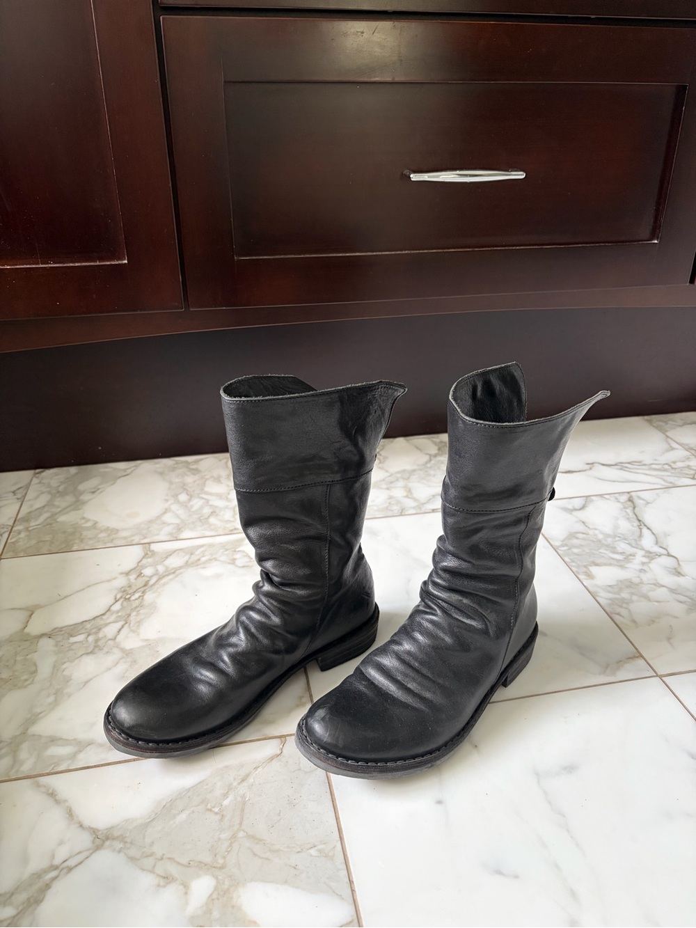 Fiorentini + Baker Black Leather Mid-Calf Women's Combat Boots